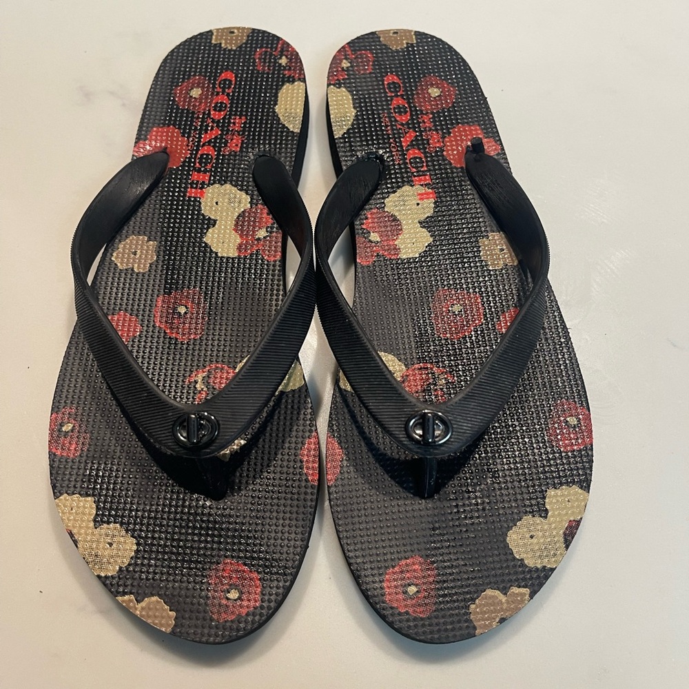 Coach Black and Red Floral Sandals